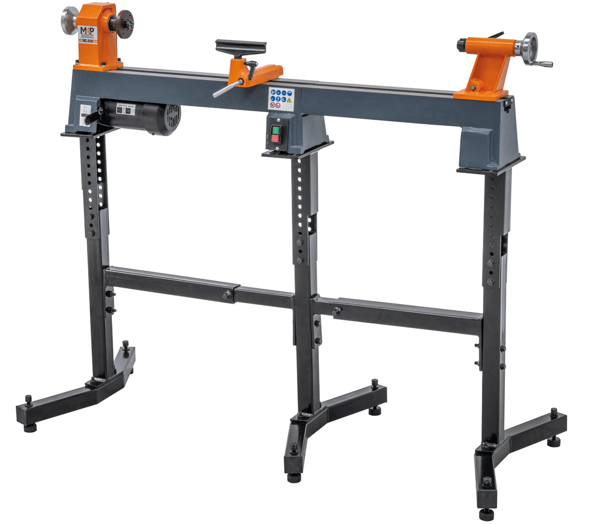 Drechselmaschine WL 450 – Rechtsansicht mit Untergestell und Verbreiterung